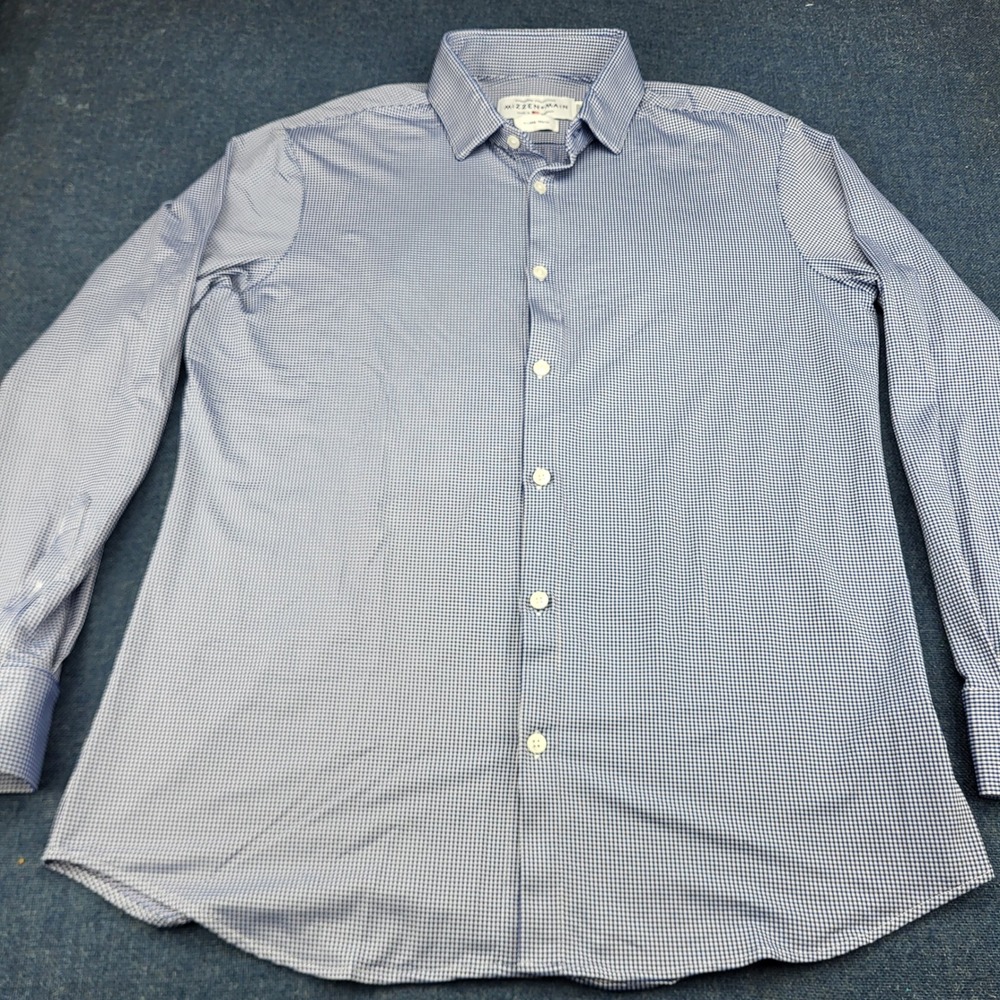 Mizzen+Main Spinnaker Blue Gingham Performance Dress Shirt XL Trim Fit Stretch